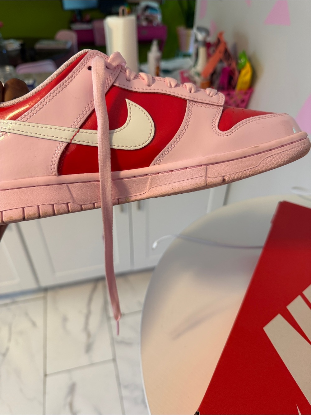 Nike Dunks Kids Pink and Red Low-Top Sneakers - Picture 7 of 15